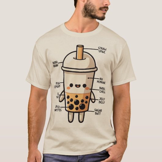 Boba Anatomie, Grappige Bubble Tea Schattige Kawai T-shirt (Voorkant)