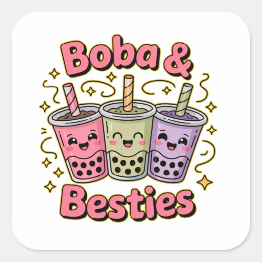 BOBA & Besties Vibes - Perfect voor liefhebbers va Vierkante Sticker (Voorkant)