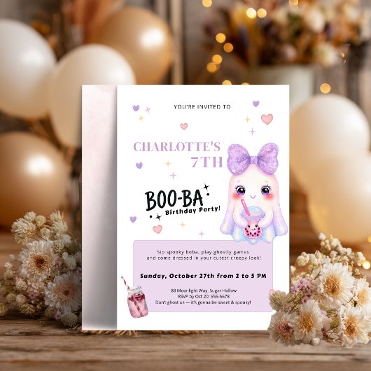 Boba Birthday Invitation | Cute Spooky BOO-BA Part