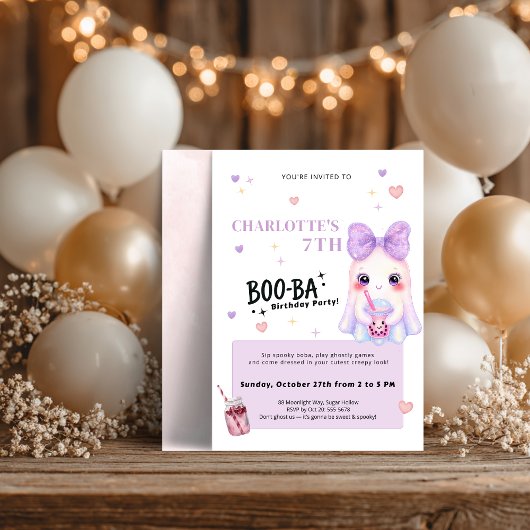 Boba Birthday Invitation | Cute Spooky BOO-BA Part