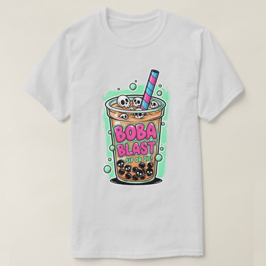 Boba Blast – Drink of sterf! T-Shirt (Design voorkant)
