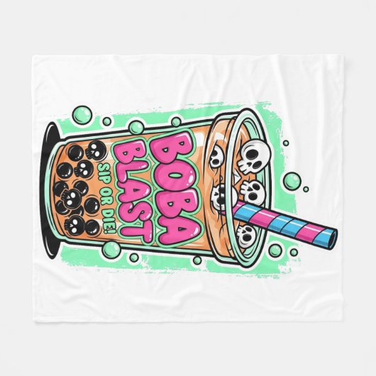 Boba Blast – Sip or Die! – Fleece Blanket (Voorkant (Horizontaal))