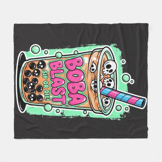Boba Blast – Sip or Die! – Fleece Blanket (Voorkant (Horizontaal))
