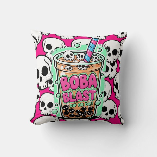 Boba Blast – Sip or Die! Kussen (Voorkant)