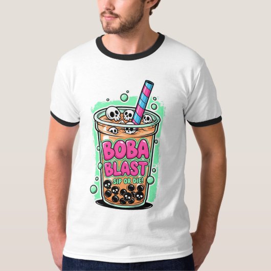 Boba Blast – Sip or Die! Ringer T-Shirt (Voorkant)