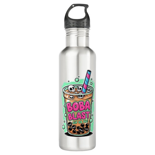 Boba Blast – Sip or Die! Water Bottle Waterfles (Voorkant)