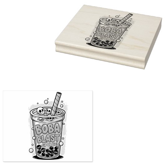 Boba Blast – Sip or Die! Wood Art Stamp Rubberstempel (Gestempeld)