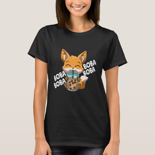 Boba Boba Boba Boba Manga Bubble Tea Fox Anime T-shirt (Voorkant)