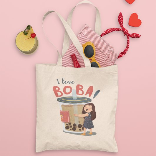 Boba-borrelthee met een roze kleurrijke schattige  tote bag
