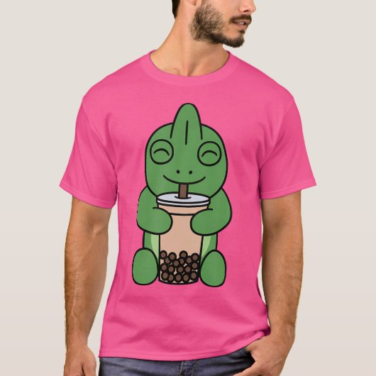 Boba Bubble Milk Tea Chameleon Pet T-shirt (Voorkant)