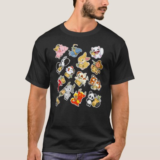 Boba Bubble Milk Tea Chinese Zodiac Animals Anime  T-shirt (Voorkant)