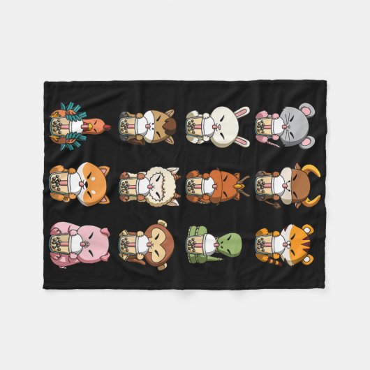 Boba Bubble Milk Tea Chinese Zodiacs Animal Lunar  Fleece Deken (Voorkant (Horizontaal))