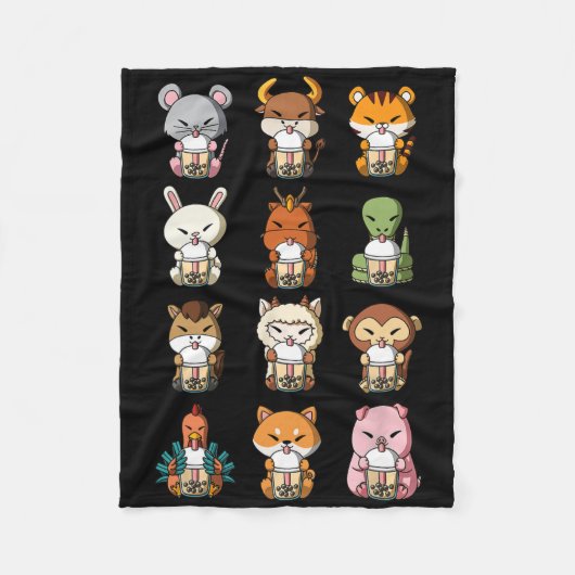 Boba Bubble Milk Tea Chinese Zodiacs Animal Lunar  Fleece Deken (Voorkant)