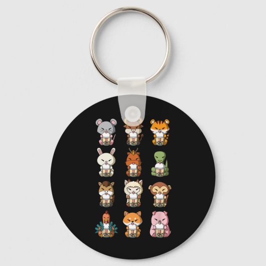 Boba Bubble Milk Tea Chinese Zodiacs Animal Lunar Sleutelhanger (Voorkant)