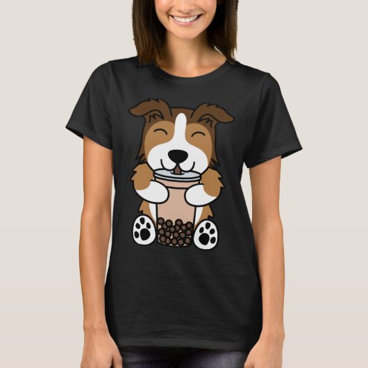Boba Bubble Milk Tea Shetland Sheepdog T-shirt (Voorkant)