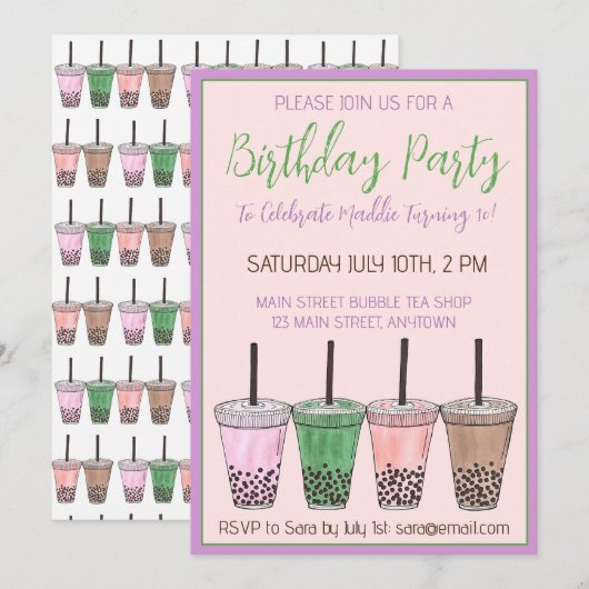 Boba Bubble Tapioca paearl Milk Tea Birthday Party Kaart (Voorkant / Achterkant)
