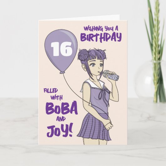 Boba Bubble Tea Anime Girl Birthday Kaart (Voorkant)