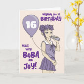 Boba Bubble Tea Anime Girl Birthday Kaart (Gele Bloem)