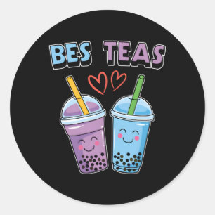 Boba Bubble Tea Bes Teas Kawaii Bestie Paarse en Ronde Sticker