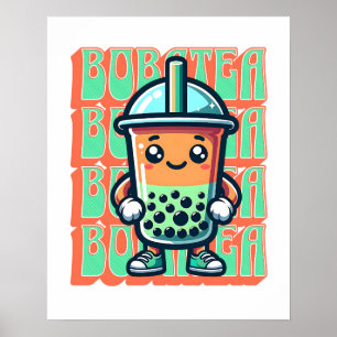 Boba Bubble Tea Kawaii Schattige Cartoon Poster