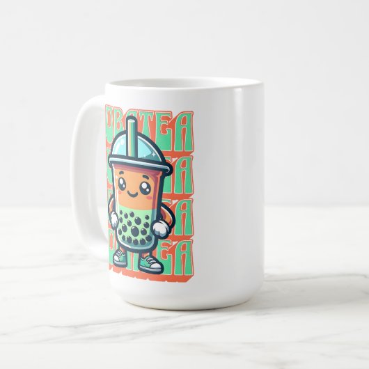 Boba Bubble Tea Kawaii Schattigee Cartoon Koffiemok (Voorkant links)