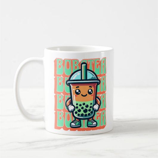 Boba Bubble Tea Kawaii Schattigee Cartoon Koffiemok (Links)