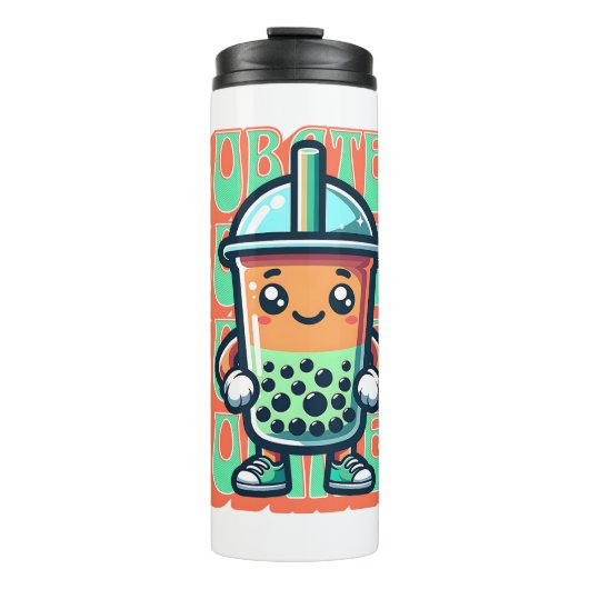 Boba Bubble Tea Kawaii Schattigee Cartoon Thermosbeker (Voorkant)