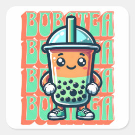 Boba Bubble Tea Kawaii Schattigee Cartoon Vierkante Sticker