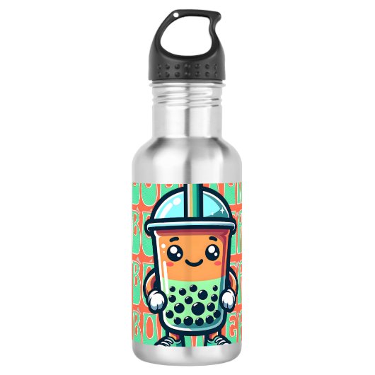Boba Bubble Tea Kawaii Schattigee Cartoon Waterfles (Voorkant)