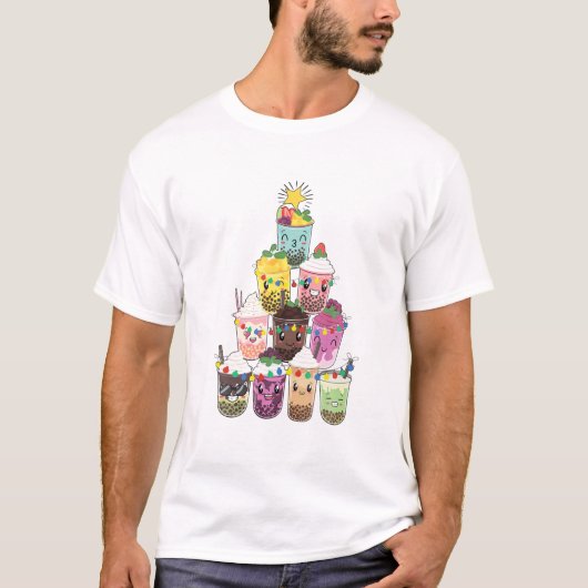 Boba Bubble Tea kerstboom T-shirt (Voorkant)