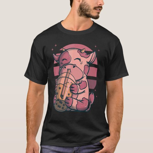 Boba Bubble Tea Koeien Pink Sunset T-shirt (Voorkant)