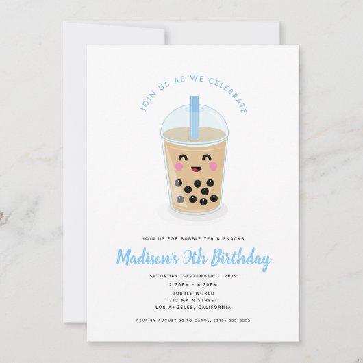 Boba Bubble Tea Party Invitation Kaart (Voorkant)