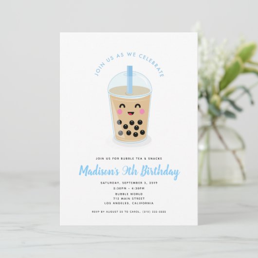 Boba Bubble Tea Party Invitation Kaart (Staand voorkant)
