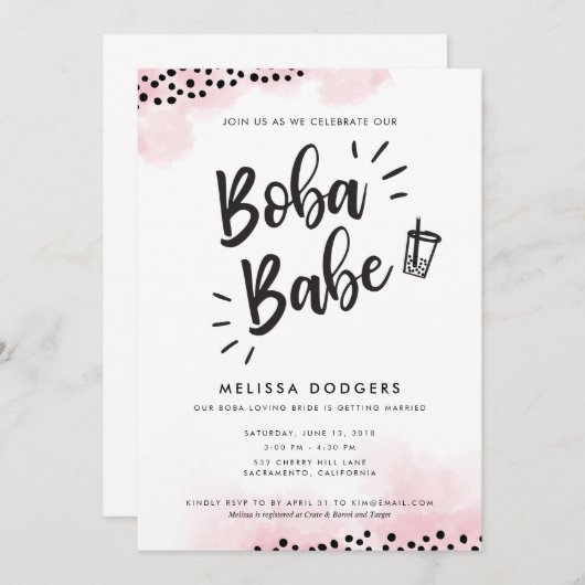 Boba Bubble Tea Party Invitation Kaart (Voorkant / Achterkant)