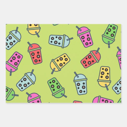 Boba Bubble Tea Pattern Inpakpapier Vel (Voorkant 2)