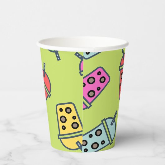Boba Bubble Tea Pattern Papieren Bekers (Rechts)