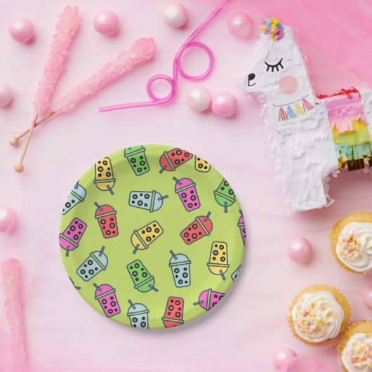 Boba Bubble Tea Pattern Papieren Bordje (Feest)