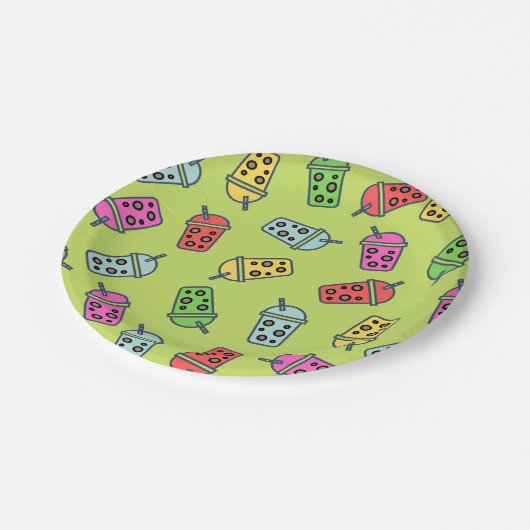 Boba Bubble Tea Pattern Papieren Bordje (Gekanteld)