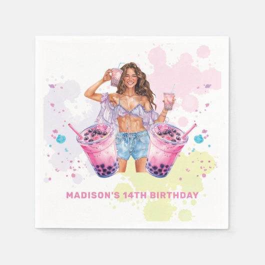 Boba Bubble Tea Verjaardag gepersonaliseerd Servet (Voorkant)