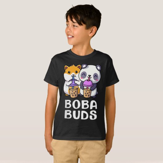 Boba Buds Kawaii Cute Bubble Tea Hamster Matching T-shirt (Voorkant volledig)