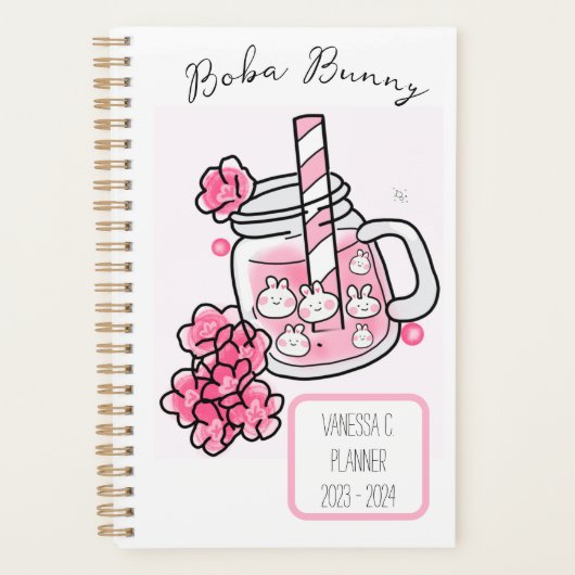 Boba Bunny Kawaii en schattige thee roze Planner (Voorkant)
