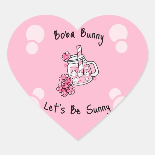 Boba Bunny Let's Be Sunny Kawaii Pink Hart Sticker (Voorkant)