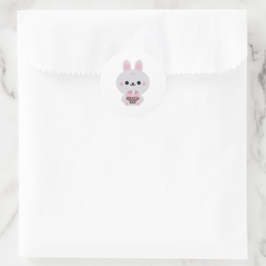 Boba Bunny Pink Ronde Sticker (Tas)