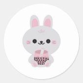 Boba Bunny Pink Ronde Sticker (Voorkant)