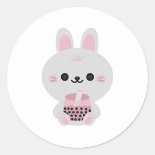Boba Bunny Pink Ronde Sticker