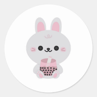 Boba Bunny Pink Ronde Sticker