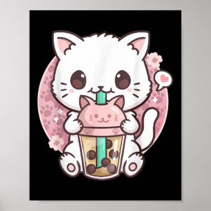 Boba Cat Boba Tea Bubble Tea Kawaii Anime Cat Kawa Poster