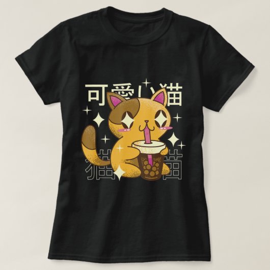 Boba Cat Kawaii Anime T-shirt (Design voorkant)