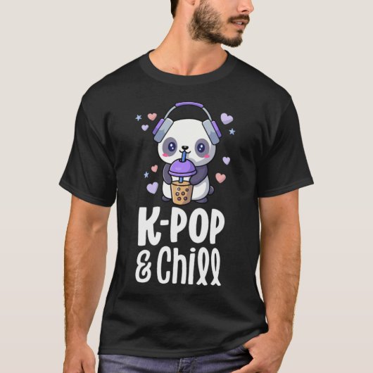 Boba en KPop Kawaii Panda Bubble Tea KPop falken T-shirt (Voorkant)