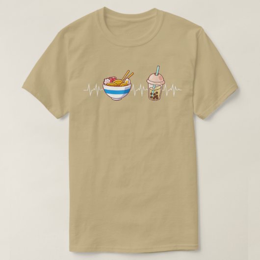 Boba en Ramen Heartbeat Kawaii Bubble Tea Noodles T-shirt (Design voorkant)